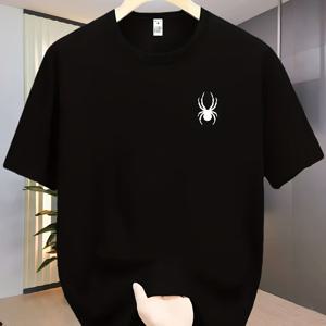 TEMU 남성 캐주얼 스포츠 티셔츠 - 100% 폴리에스터 속건성 반팔 상의, 작은 거미 프린트, 사계절 피트니스, 러닝 및 야외 활동에 적합 - 세탁기 사용 가능 레귤러 핏, 남성 및 십대에게 적합