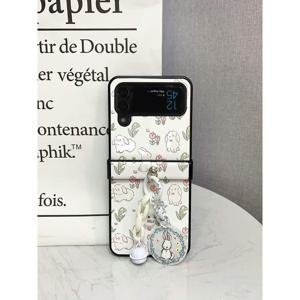 TEMU 귀여운 토끼 휴대폰 케이스, 사랑스러운 펜던트 포함, 삼성 Z Flip 7 FE/Z Flip 7/Z Flip 6/Z Flip 5/Z Flip 4/Z Flip 3/W24 Flip용 접이식 케이스