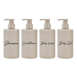 TEMU 300ml/10.14oz 밀짚 소재 샴푸 및 컨디셔너 디스펜서 병 4개 세트, 샤워젤 및 바디로션용 분류 라벨 포함, 욕실 샤워 비누 디스펜서
