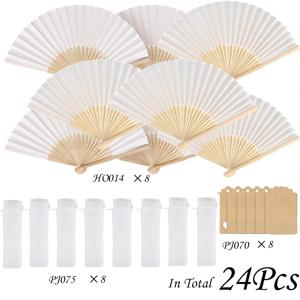 TEMU 24개 세트 (손부채 8개 + 오간자백 8개 + 무지 카드 8개 포함), 화이트 손부채, 접이식 부채, 결혼식, 생일, 파티, 세례식용 웨딩 장식 부채, 손님 선물, 포토부스 소품, 휴일 선물, 이벤트 및 파티 용품, 미혼녀 파티 결혼식 하객 장식, 신부 들러리용 휴대용 접이식 부채, 미혼녀 파티 사진 소품