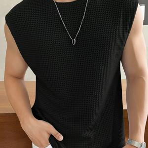 TEMU 남성용 패셔너블 캐주얼 단색 민소매 조끼, 부드럽고 편안한 질감, 트렌디하고 활용도 높은 크루넥 상의 1HLQ17