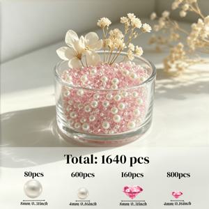 TEMU 1640개 핑크 꽃병 필러 구슬, 4mm 8mm 혼합 수면 진주 및 아크릴 , 웨딩 센터피스, 가정용 테이블 장식, 꽃꽂이, 파티 용품용