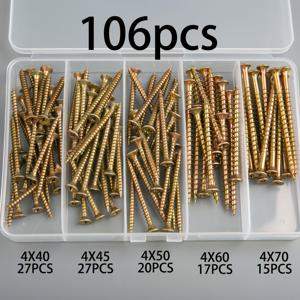 TEMU 106개 M4x40/45//70 셀프 태핑 나사 모음, 십자 皿穴 셀프 태핑 나사 세트, 셀프 태핑 십자 皿穴 평두 벽면 플레이트 나사, 가구용 셀프 태핑 나사에 적합
