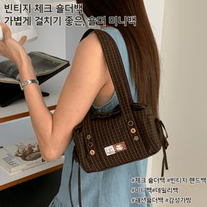 TEMU 레트로 체크무늬 보스턴백 여성 신상 디자인 핸드백 숄더 액슬러리 베개가방