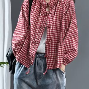 TEMU 패션 체크무늬 버튼셔츠