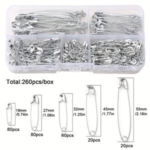 TEMU 150/260개 안전핀, 5가지 사이즈의 안전핀 - 담요, 소파, 실내 장식, 스웨터, 재봉, 스카프, 스커트, 공예 등에 적합