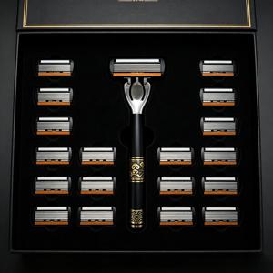 TEMU 1개 손잡이 + 12개 교체 헤드 남성용 6중날 면도기, 부드럽고 피부 친화적, 자극 없는 인체공학적 디자인 손잡이 면도 세트, 6중날 교체 가능한 면도날 헤드 + 부드러운 면도 브러쉬, 부드럽고 밀착된 면도