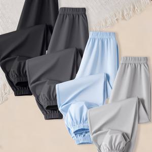 TEMU 4개 세트, 남아용 긴 바지, 아동용 바지, 여름 스타일, 피부 친화적, 스타일리시, 내구성 좋음, 세탁에 강함, 아웃도어, 스포츠 팬츠, 메쉬 통기성, 홈웨어, 캐주얼 팬츠, 중년아이 및 그 이상 유아용, 남아용, 속건성 바지, 야외 활동에 최적