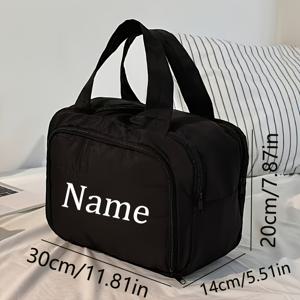 TEMU 이름/문구 커스텀 가능 세로형 여행용 메이크업 가방, 여성 및 여아용 - 대용량 화장품 정리함, 조절식 상단 손잡이 및 스트랩 포함, 다중 수납공간 보관함, 학교, 통근, 선물용 지퍼 잠금 파우치