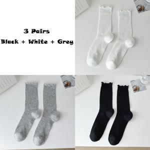 3켤레, 봄, 여름, 가을용 짧은 양말, 속이 빈 단색 레이스 핏 양말, 여성 전용, 통기성 좋고 달콤하고 귀여운 땀 흡수 양말, 편안하고 내구성이 뛰어난 트렌디한 양말, 모든 계절에 적합