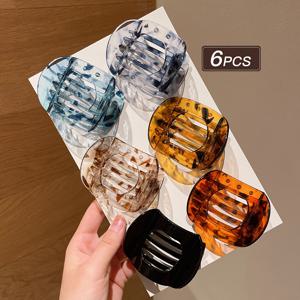TEMU 6개 세트 패셔너블한 투명 컬러 프린트 곡선형 플랫 단색 전복 머리핀, 머리카락을 방해하지 않는 뒤통수용 플랫 머리핀, 캐주얼 휴가 스타일 파티 및 직장용, 선물용 헤어 액세서리, 해변 휴가