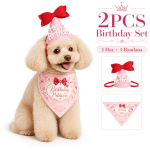 TEMU Paws 강아지 생일 세트 2개, 애완 동물 생일 모자 및 밴다나, 귀여운 강아지 의류 코스튬 추가 (소형, 중형, 대형견용)