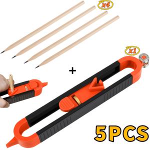 TEMU 5개 목공 윤곽 게이지 스크라이브 도구 세트, 롤러 복사기 1개 + 연필 4개, 연필이 포함된 윤곽 게이지 스크라이브 도구, 목수용 다기능 복사기