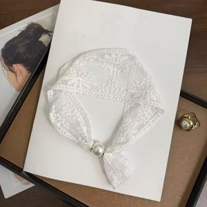TEMU 레이스 코코넛 나무 자수 패셔너블한 다용도 자수 스카프, 리본 트림 포함, 스타일리시한 넥 액세서리, 여성용 레이스 스카프, 패셔너블한 헤어밴드 장식 스카프, 탈부착 가능한 넥 칼라