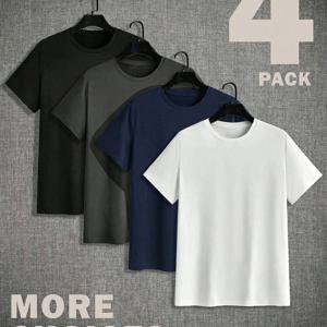 TEMU 4pcs 세트 남성 솔리드 컬러 패션 반팔 티셔츠 캐주얼 스포츠 여행 상의 스트리트 풀오버 부드러운 피부 친화적 1KT01