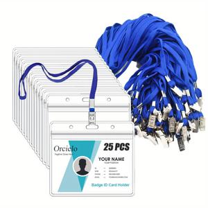 TEMU 25개 청색 란야드와 투명 PVC ID 배지 홀더 - 작업, 전시, 행사용으로 내구성이 뛰어난 투명 카드 슬리브