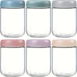TEMU 16 Oz 오버나이트 오트 용기 4개 또는 6개 세트 (뚜껑 포함), 스낵, 요거트, 향신료, 설탕 및 기타 주방 필수품 보관에 이상적인 밀폐 유리 용기!
