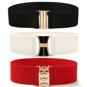 3개 여성용 벨트, 패션 간편 탄성 와이드 허리 밴드, 데일리 우아한 드레스 셔츠 코트 허리 장식