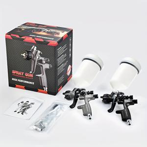 새로운 에어브러시 세트 2개입, 1.3mm HVLP 및 1.4mm LVLP 모델, 차체 및 가구 페인트 공예에 적합한 600ml 상단 용기 장착 - 고품질 미세 미스트 에어브러시, 경량 디자인, 조절 가능한 노즐, 공장 직판