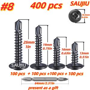 TEMU 200/400개 블랙 십자 머리 셀프 태핑 판금 나사 & S2 비트 1개 포함, 캐비닛 및 가전제품 DIY용 녹 방지 패스너, 단일 사이즈 & 콤보 팩, 13mm-25mm (1/2