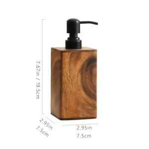 1개 빈티지 나무 비누 디스펜서 (블랙 펌프 포함) - 솔리드 우드 프레임, 6.76oz/13.53oz 리필 가능 액체 핸드 & 식기 세제 디스펜서, 독립형 욕실 주방 조리대, 소박한 장식 보관 (비누 병용)