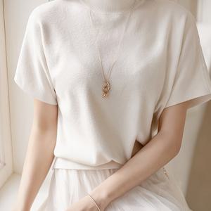 TEMU 여성용 반팔 상의, 패셔너블하고 우아하며 세련된 세미 하이넥, 스타일리시한 프렌치 스타일 여성용 루즈 스웨터