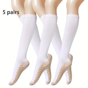 TEMU 5켤레 남녀 공용 구리 섬유 압박 양말 15 mmHg 긴형 야외 사이클링 러닝 양말