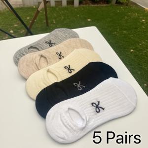 TEMU 5켤레 봄 여름 멀티컬러 리본 프린트 보트 삭스, 편안하고 통기성이 좋으며 다용도 패션 트렌디한 흡습성 및 냄새 방지 기능
