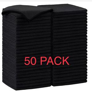 극세사 청소 천 - 50개입, 차량용 부드러운 극세사 타월, 흡수성 청소 헝겊, 보풀 없이 얼룩이 없는 세탁용 천 (가정, 주방, 창문용), 블랙