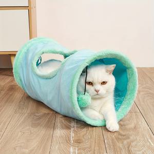 TEMU 재미있는 공 구멍이 있는 접이식 벨벳 고양이 터널, 소형 반려동물용 고양이 터널