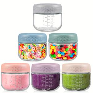 TEMU 밀봉 뚜껑 유리병 6개 세트, 4oz (약 113.4g), 유리 식품 보관 용기, 이유식 용기, 뚜껑 있는 오버나이트 오트밀 용기 | 전자레인지, 식기세척기, 냉장고 사용 가능