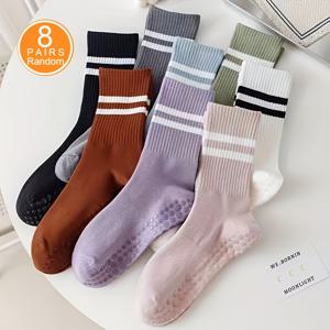 TEMU 여성용 요가 양말 8켤레 랜덤 세트, 미끄럼 방지 도트 양말, 종아리 중간 기장 실내화, 야외 캐주얼 평행봉용 스포츠 양말