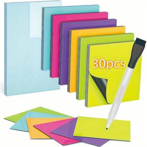 TEMU 30개 재사용 가능한 자석식 지우개 노트, 3X3인치 - 화이트보드, 냉장고, 사물함용 마커가 있는 습식 지우개 라벨 - 사무실, 교실 및 가정 정리에 적합