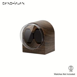 TEMU 1개 CANZHIXUAN 2슬롯 자동 시계 와인더 PU 가죽 USB 케이블 저소음 조용한 모터 시계 보관함 남녀 생일 선물