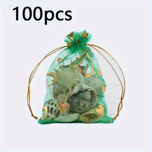 TEMU 100개 오간자 드로스트링 하트 프린트 투명 선물봉투, 웨딩 파보, 파티 파보, 보석, 사탕 및 장식용, 웨딩 파보 봉투 | 선물봉투 | 드로스트링 클로저, 소형 선물봉투
