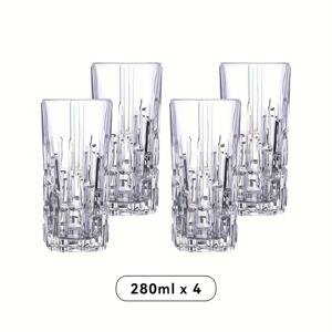 TEMU 사각 레리프 유리 킹 컵, 뛰어난 손감 유리 텀블러, 4개입 - 280ml (9oz), 라이트 럭셔리 레리프 스타일 맥주 컵 음료 세트