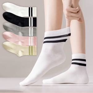 TEMU 10켤레 여성 중목 양말 세트, 흰색 골지 통기성 양말, 봄여름용 학생 교복용 사계절 양말