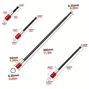 TEMU 3/4개 레드 퀵 릴리스 비트 홀더 세트, 60/100/150/300mm 길이, 1/4인치 육각 샹크 연장봉, 고경도, 드라이버 비트, 전기 드릴, 목공, 가구 조립 및 DIY 프로젝트용