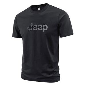 TEMU Jeep 남성용 상징적인 Jeep 로고 프린트 반팔 티셔츠 - 텍스처 크루넥 티, 레귤러 핏 캐주얼 스트리트웨어, 여름, 파티 & 아웃도어웨어용 | 기계 세탁 가능, 캐주얼, 데일리웨어에 적합 (Jeep 브랜딩)