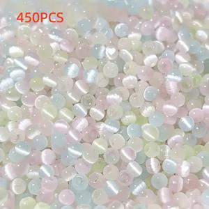 TEMU 450개 4mm 고양이 눈 유리 구슬, 멀티 컬러 (블루, 핑크, 옐로우, 그린), 주얼리 제작, 목걸이, 공예 및 비즈 자수용 - 유리 재질 구슬