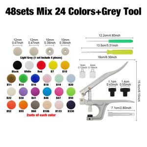 48세트/96세트 T5 플라스틱 스냅 단추 원형 버튼 스냅 혼합 24색, DIY 프로젝트 의류 백팩 액세서리 수공예용 설치 도구 세트 포함 - 다채롭고 내구성이 뛰어나며 사용하기 쉬움
