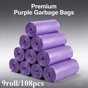 보라색 누수 방지 쓰레기 봉투 108매 9롤, 가정, 주방, 사무실, 야외 청소용! 다용도 일회용 봉투, 가정, 주방, 사무실, 학교, 야외, 욕실용 - 그린, 사무용품, 플라스틱 구조, 라이너 - 할로윈 선물, 크리스마스 선물