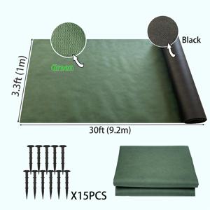 TEMU 두꺼운 녹색 및 검은색 이중 레이어 잡초 방지 시트 | 통기성 잡초 제어 매트 | 정원, 화단 및 조약돌 통로를 위한 내구성 있는 부직포 조경 시트