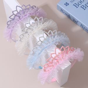 TEMU 여성용 라인석 왕관 헤어밴드 4개 세트, 달콤한 단색 튤 헤어밴드, 여성 생일 파티 드레스업을 위한 완벽한 헤어 액세서리