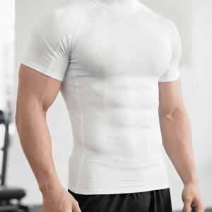 TEMU 남성용 하이넥 스포츠 반팔 티셔츠 컴프레션 피트니스 속건성 러닝 짐 사이클링 골프 패셔너블 액티브웨어