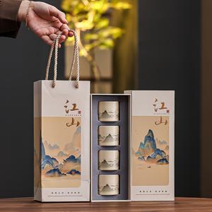 TEMU 중국풍 산수화 세라믹 찻잔 4개 세트, 고급 선물 박스 및 가방 포함 전통 공차(공푸) 찻잔