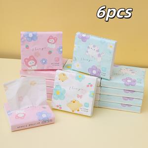 TEMU 6개입, 팩당 40매, 3중 두꺼운 만화 프린트 페이셜 티슈, 소형 휴대용 손수건, 목재 펄프 냅킨, 종이 소재, 휴대용. 다양한 포장이 랜덤 포함, 주방, 욕실, 가정용, 가정 용품에 적합