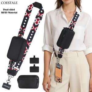 TEMU COESTALE 여성 숄더백 & 크로스바디백 1개/도파민 컬러 블록/자수 와이드 스트랩/조절 가능/휴대폰 끈/탈부착형 RFID 지갑 포함, 모든 휴대폰 케이스 호환, ID, 신용 카드 및 통행증 보관 공간. 컵 홀더 포함 가방