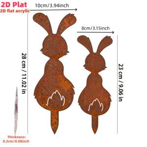 TEMU 2D 플랫 - 【2D 플랫】 2D 플랫 - [2D 플랫] 2D 플랫 프린팅, 아크릴 토끼 정원 접지 스테이크 1세트 (2개) - 부활절 컨트리 스타일 야외 장식, 귀여운 토끼 식물 스테이크, 안뜰 장식 장식품, 토끼 정원 장식