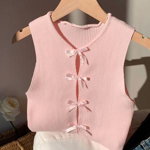 여름용 타이트 섹시 보우 타이 스트레치 조끼